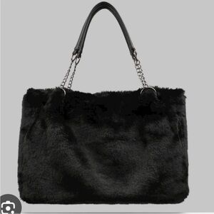 EXPRESSIONS NYC black faux fur broome st chain tote bag